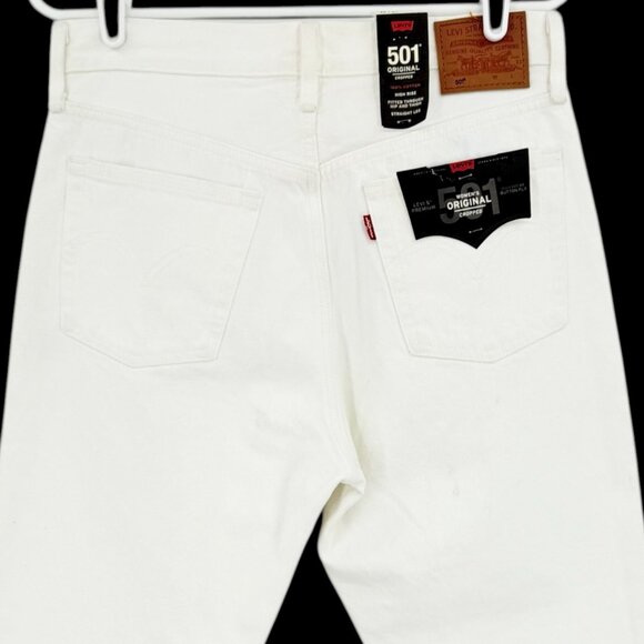 Levis 501 Women Original Straight Button White Denim Crop Jeans 29x26 Cotton NWT - Picture 4 of 14
